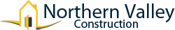 A logo for northern valley construction with a house on it