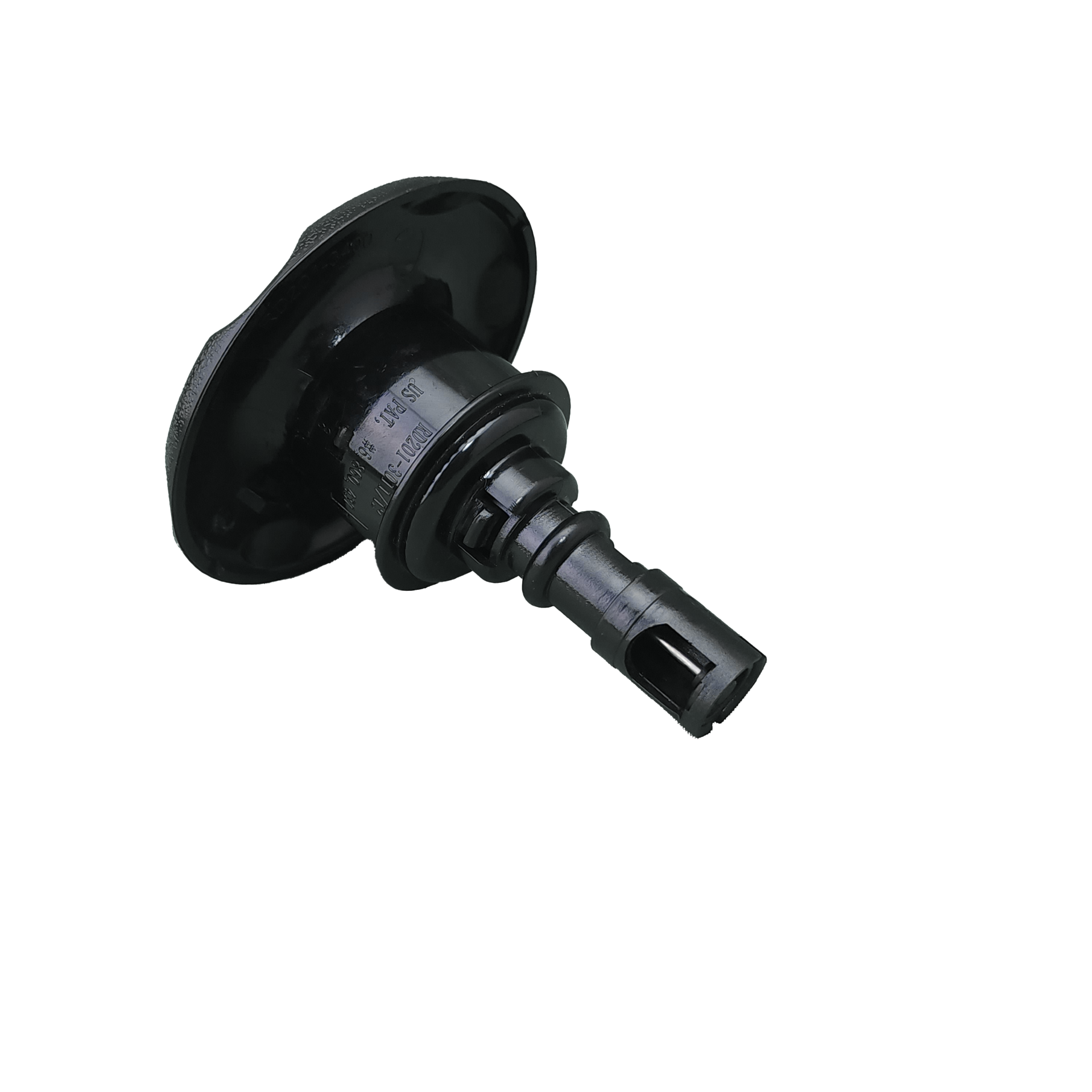 A close up of spa jet on a white background.