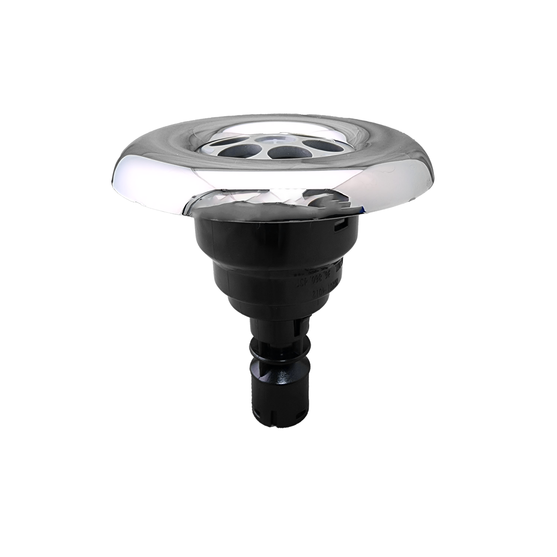 A close up of spa jet on a white background.