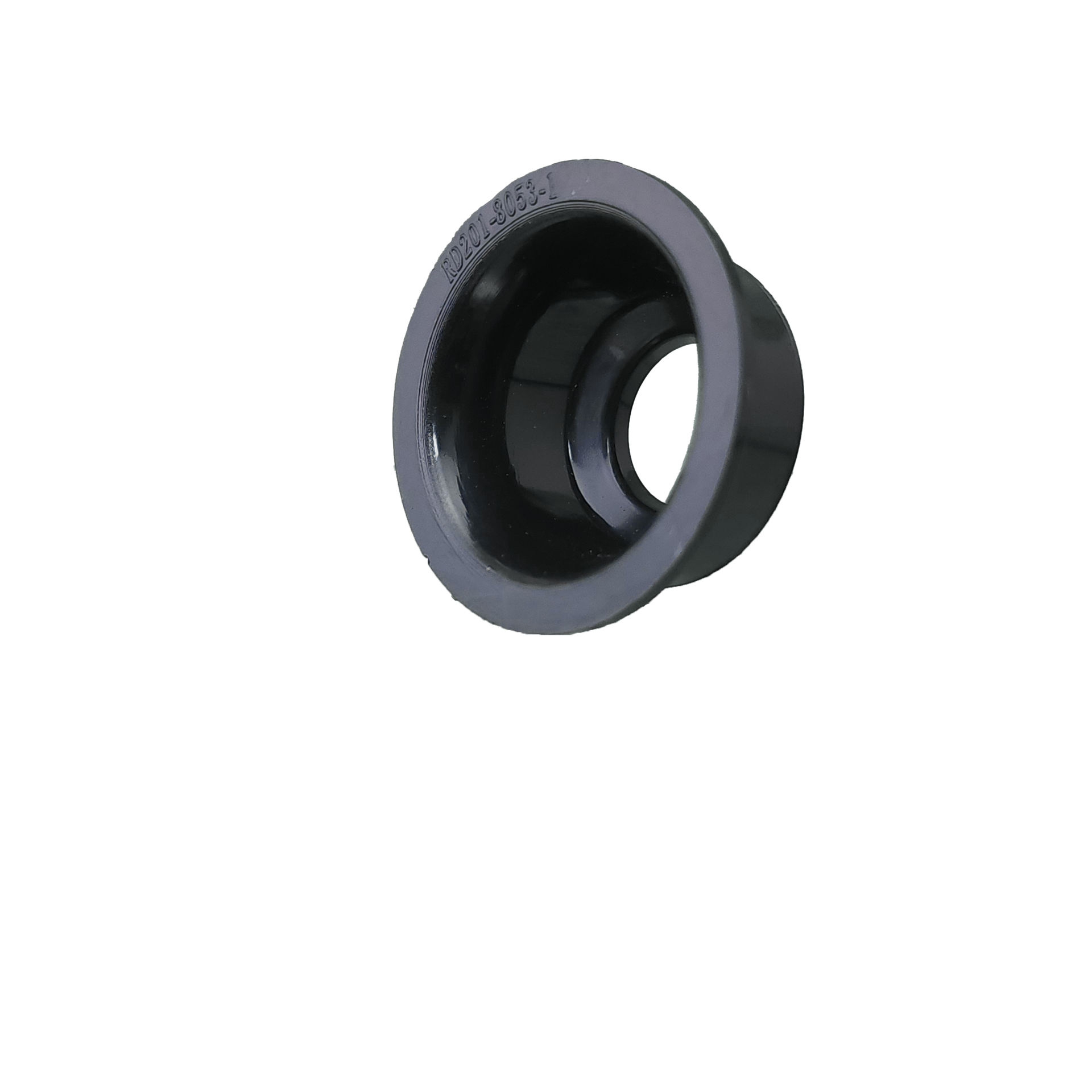 A black plastic half inch orifice insert on a white background.