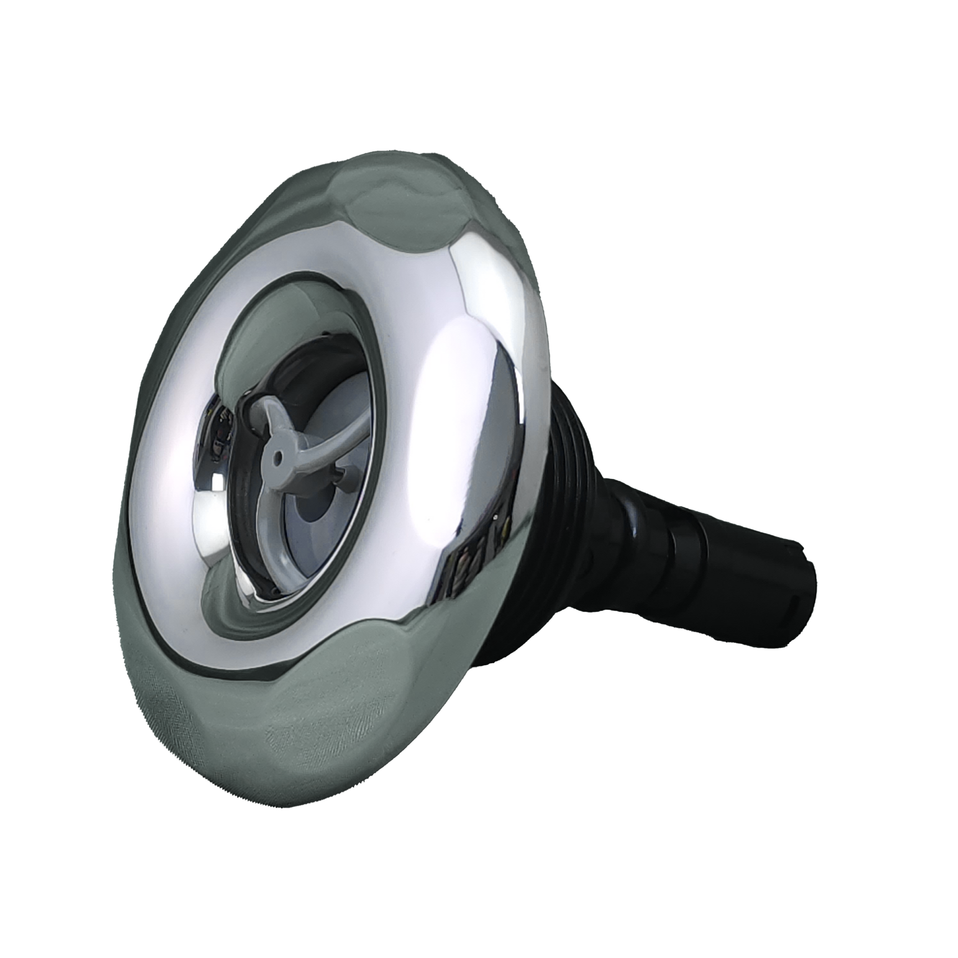 A close up of spa jet on a white background.