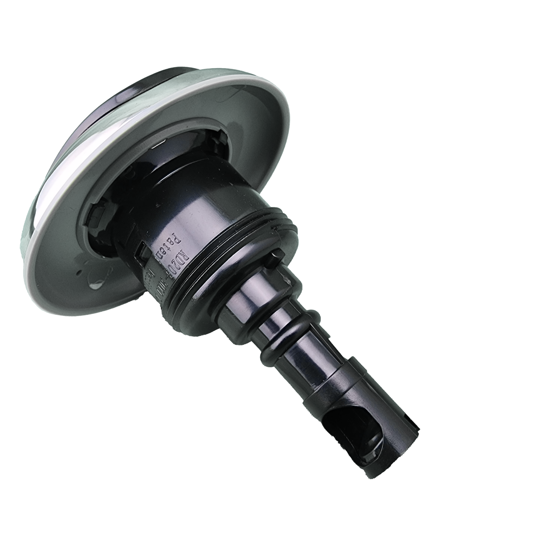 A close up of spa jet on a white background.