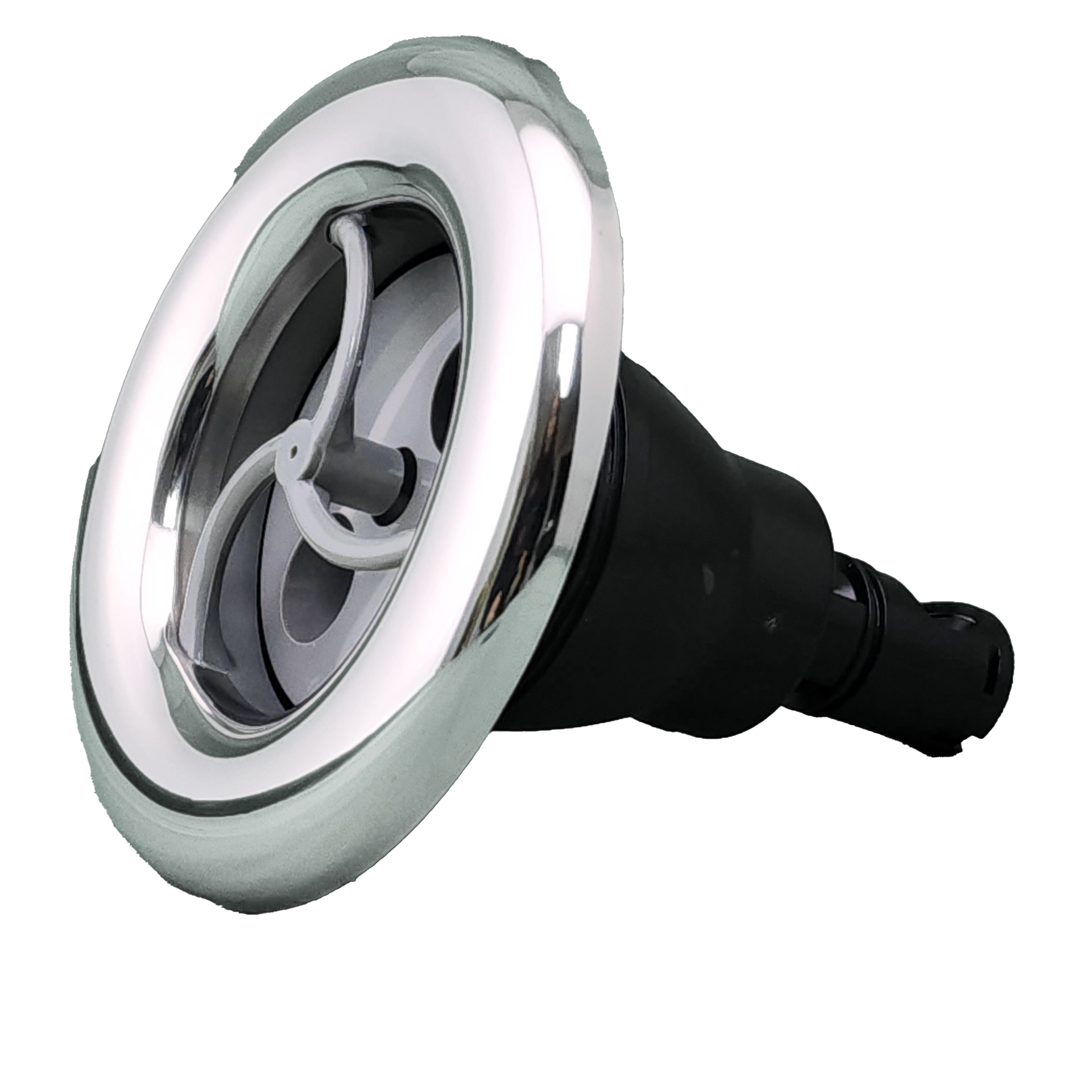 A close up of spa jet on a white background.