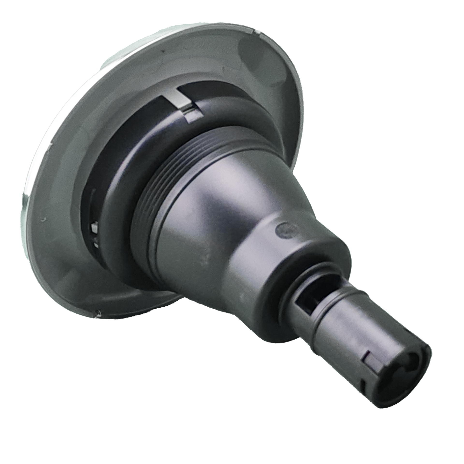 A close up of spa jet on a white background.