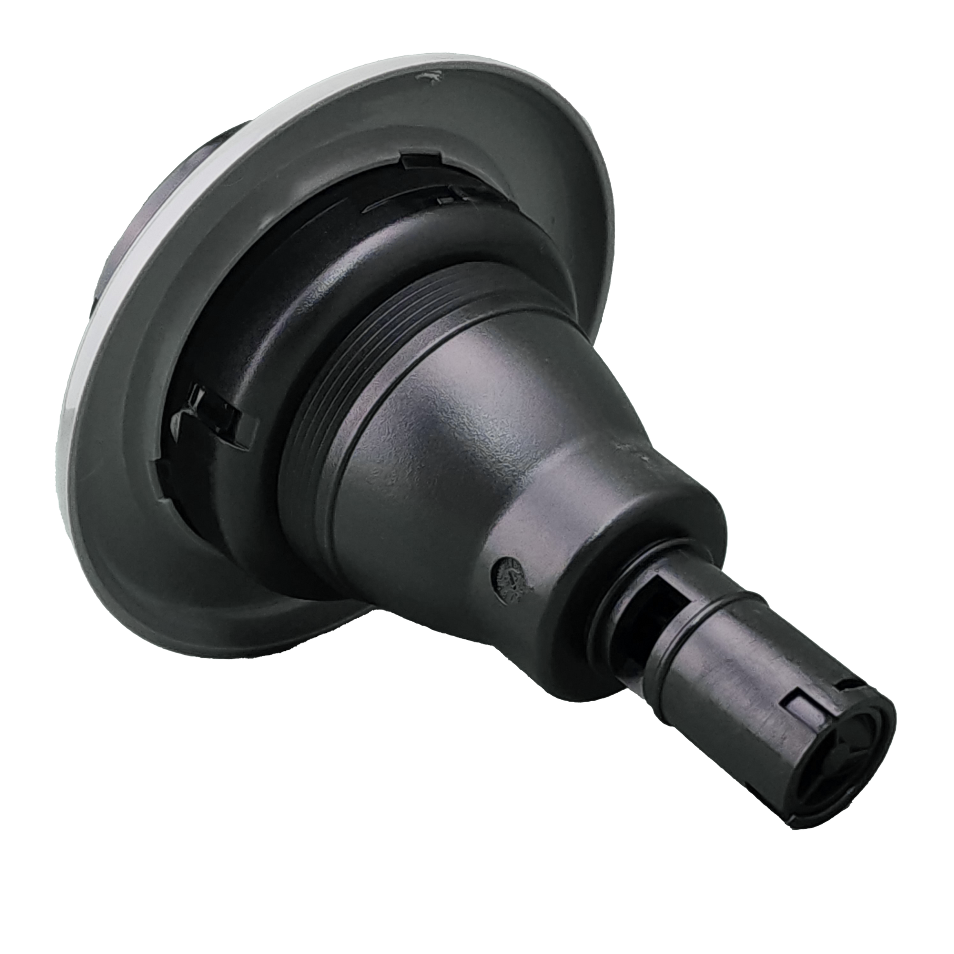 A close up of spa jet on a white background.