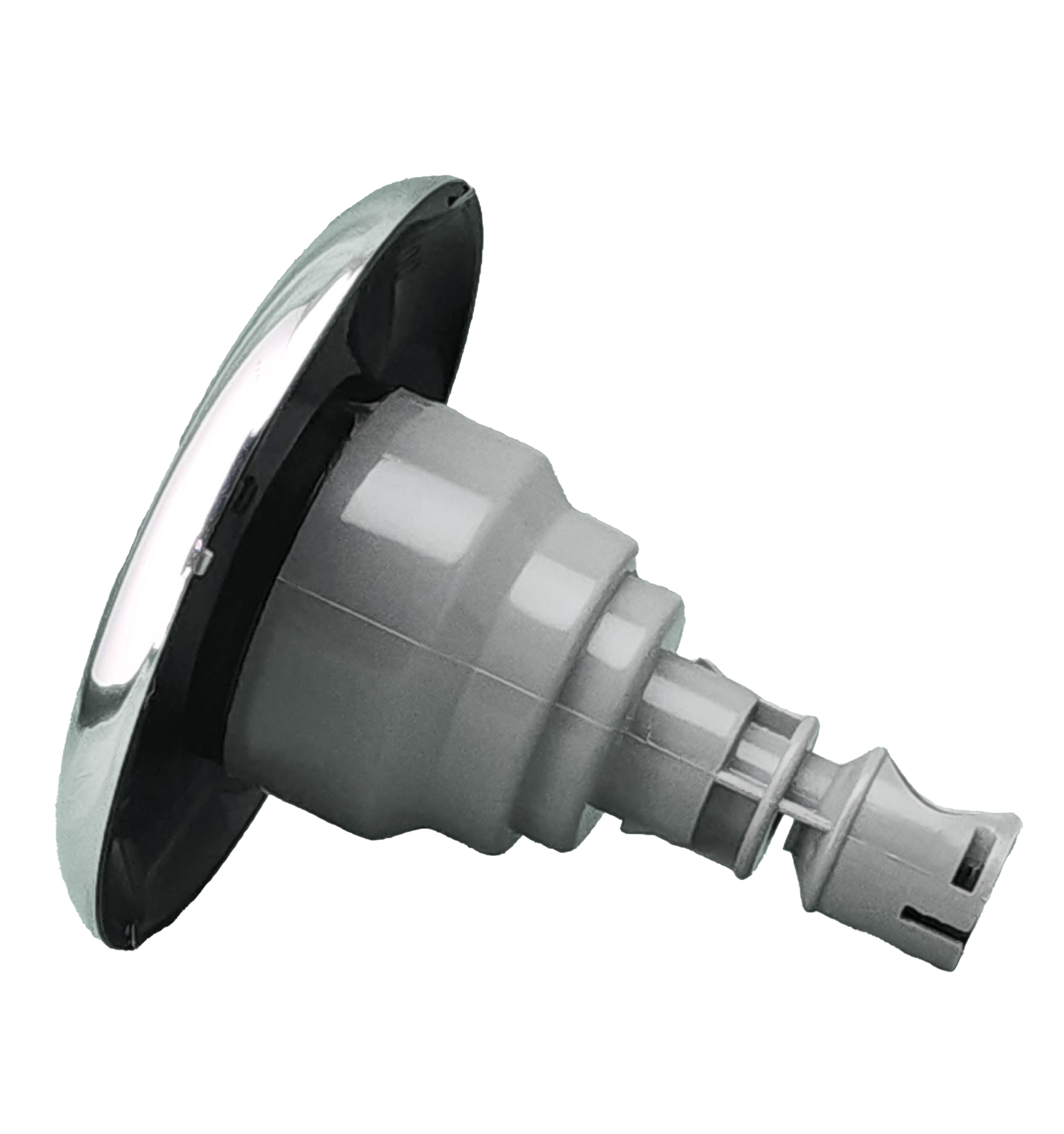 A close up of spa jet on a white background.