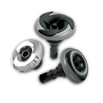 Three different types of spa jets are shown on a white background