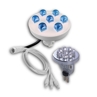 A variety of spa and hot tub lighting on white background