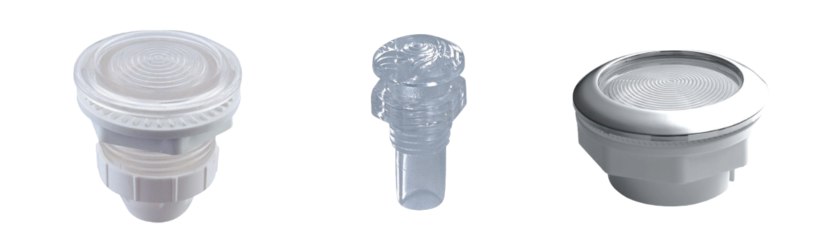 Three different types of  light housing are shown on a white background.