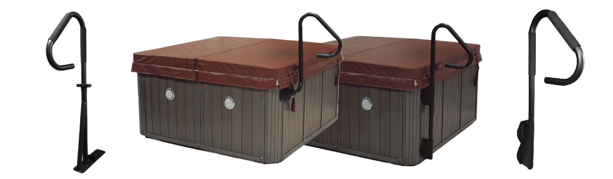 A couple of hot tubs with handrails on a white background.