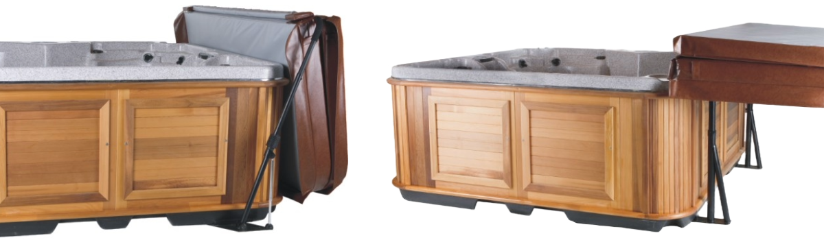 A hot tub with cover lifter 
