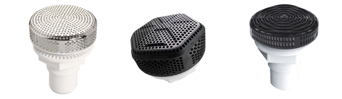 Three different types of suctions are sitting next to each other on a white background.