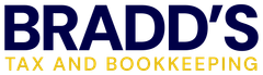 BRADD'S, navy blue text over "TAX AND BOOKKEEPING" in gold text.