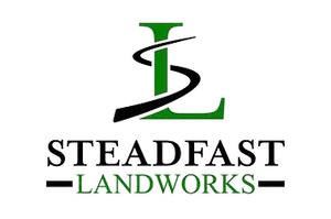 A logo for steadfast landworks with a green letter l