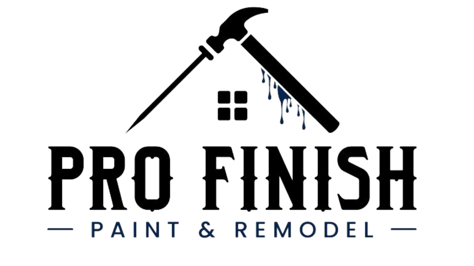 Logo for Pro Finish Paint & Remodel featuring a hammer over a house, with the company name below.
