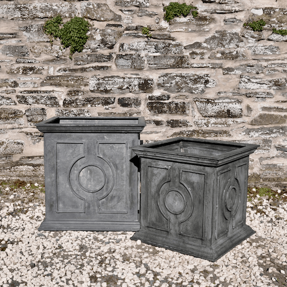 Belgian Circle Planters in Large and Medium with Stone Wall
