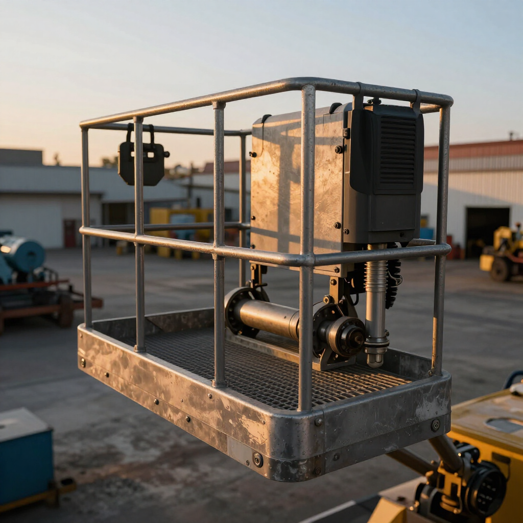 Plataforma de elevación en patio industrial lista para operar