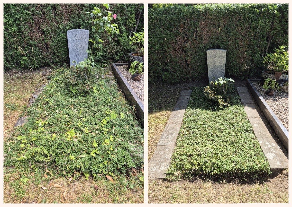 Friedhofsgärtner pflegt Grabstelle professionell