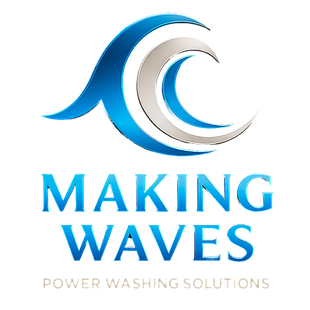 A logo for making waves power washing solutions