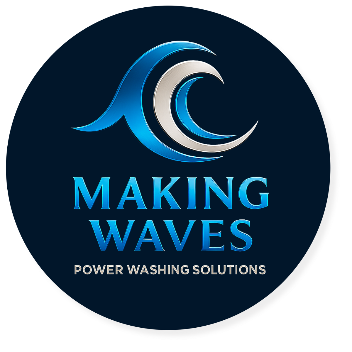 A logo for making waves power washing solutions