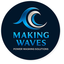 A logo for making waves power washing solutions