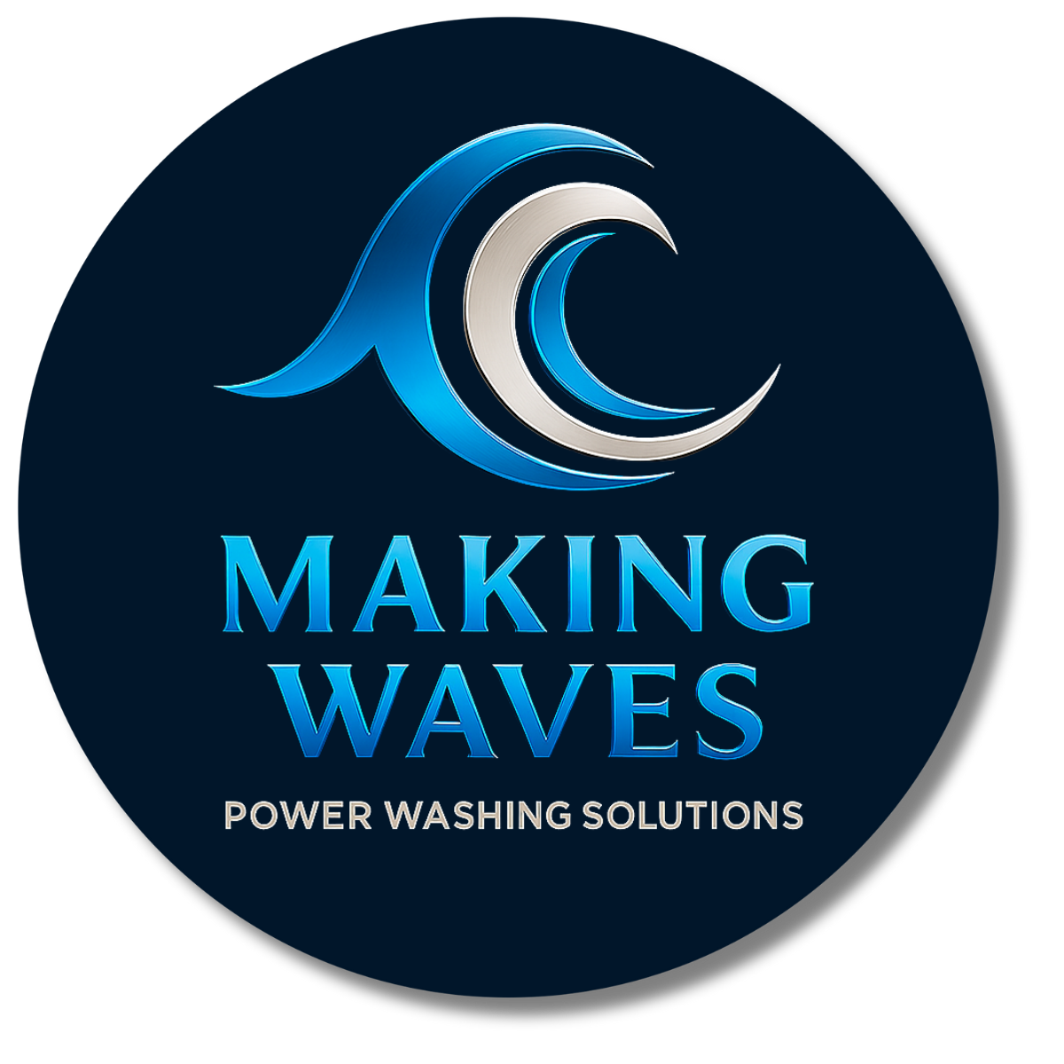 A logo for making waves power washing solutions