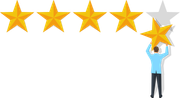 A man is holding up five stars in the air.