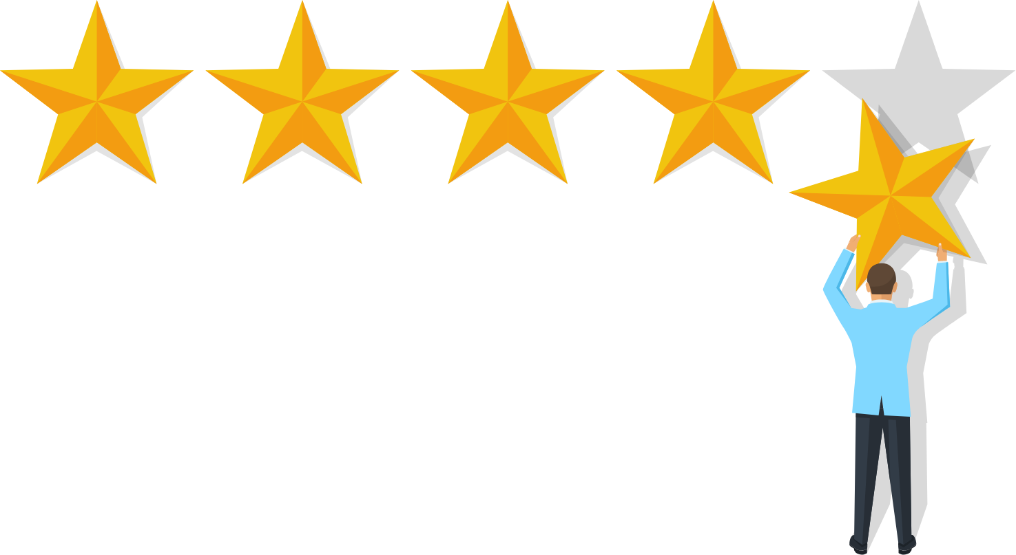 A man is holding up five stars in the air.