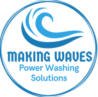 A logo for making waves power washing solutions