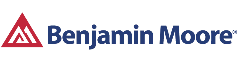 Un logo de Benjamin Moore avec un triangle rouge sur fond blanc.