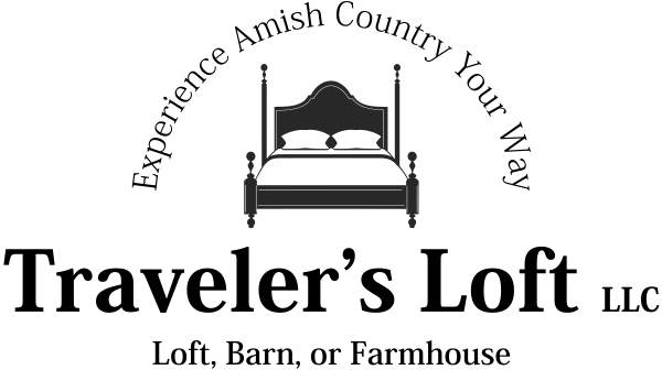 Traveler's Loft LLC logo: Bed graphic, arched text 