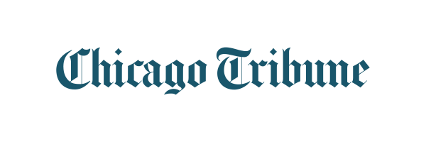 The logo for the chicago tribune is blue on a white background.