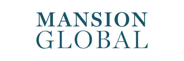 The logo for mansion global is blue and white on a white background.