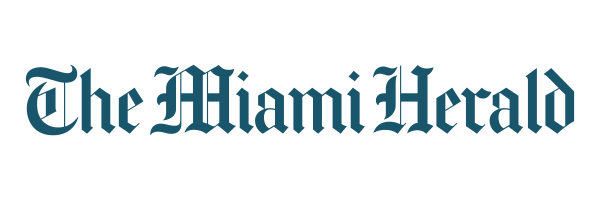 The logo for the miami herald is blue on a white background.