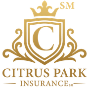 Gold logo for Citrus Park Insurance featuring a shield with a central 'C' topped with a crown and decorative flourishes.