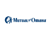The Mutual of Omaha logo, featuring a dark blue lion profile inside a circle next to the company name in blue text.