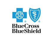 Blue Cross Blue Shield logo featuring a blue cross with a human figure icon and a blue shield with a caduceus symbol.