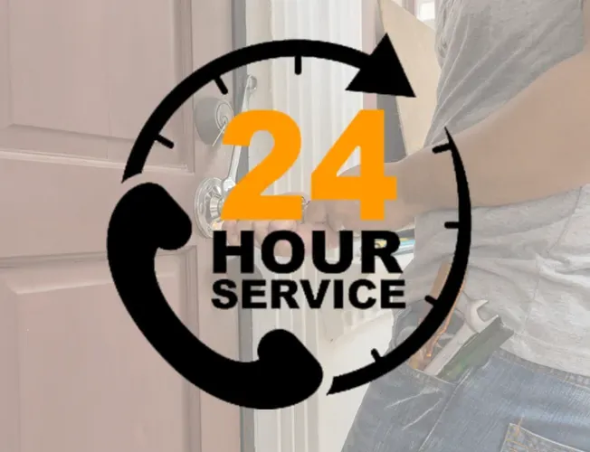 A sign that says 24 hour service on it