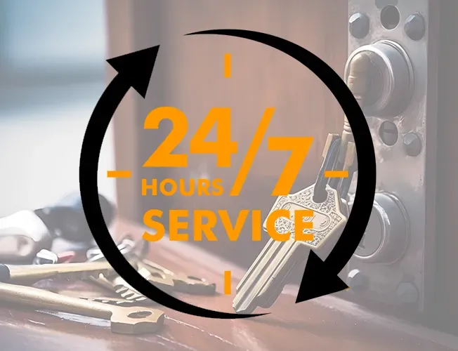 A sign that says 24 hours service on it