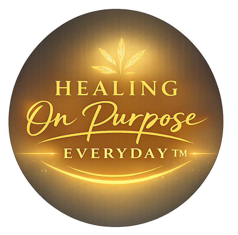 Logo for HOPE: purple text over colorful paint strokes, with "Healing On Purpose Everyday" below.
