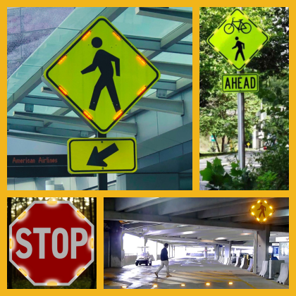 Improve landside pedestrian safety at airports, hospitals, and facilities with flashing MUTCD signs
