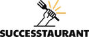 A logo for a restaurant called successtaurant with a hand holding a fork.