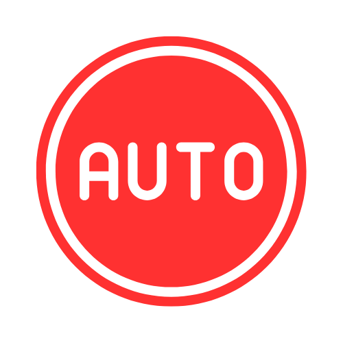Cercle rouge avec texte blanc « AUTO ».