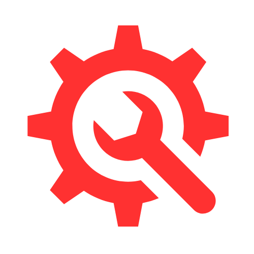 Engrenage rouge avec une clé à l'intérieur, représentant les paramètres ou la configuration.