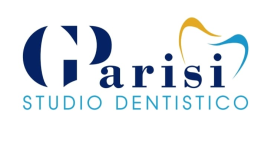 Logo per Parisi Studio Dentistico con il nome in blu navy e un'icona stilizzata di un dente in giallo e blu.