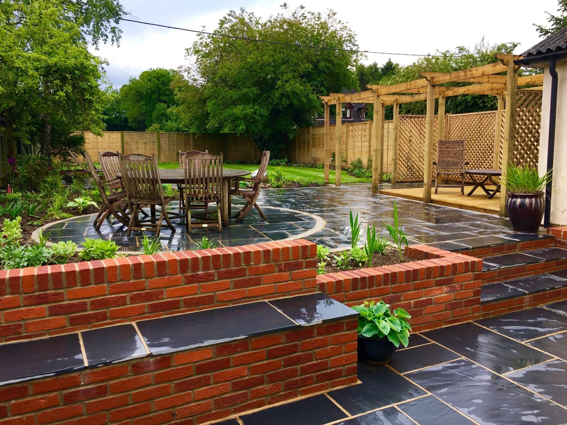modern wooden structure in a garden - top view