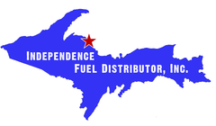 The logo for independence fuel distributor inc. shows a map of michigan