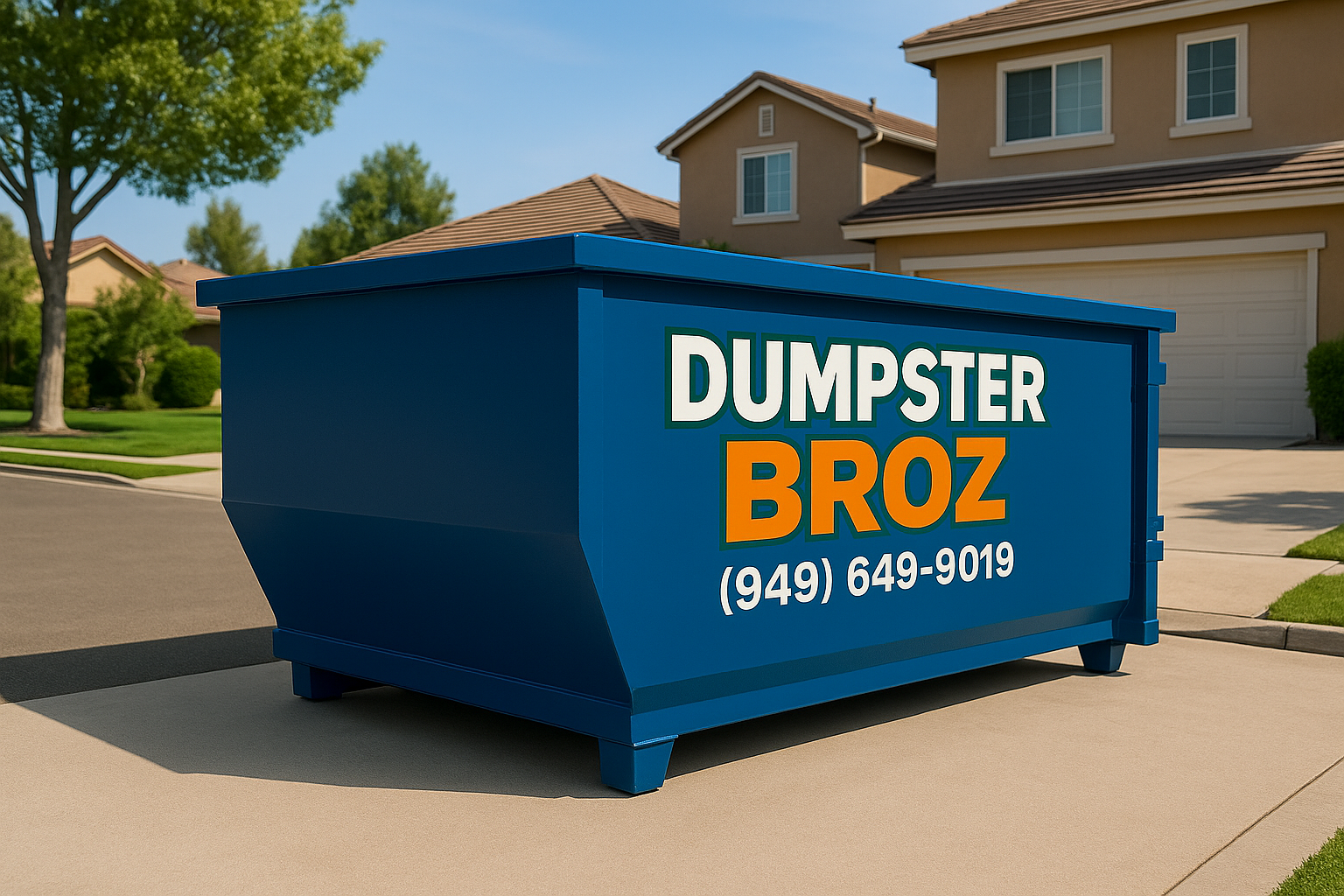 A black dumpster is sitting on top of a white surface.