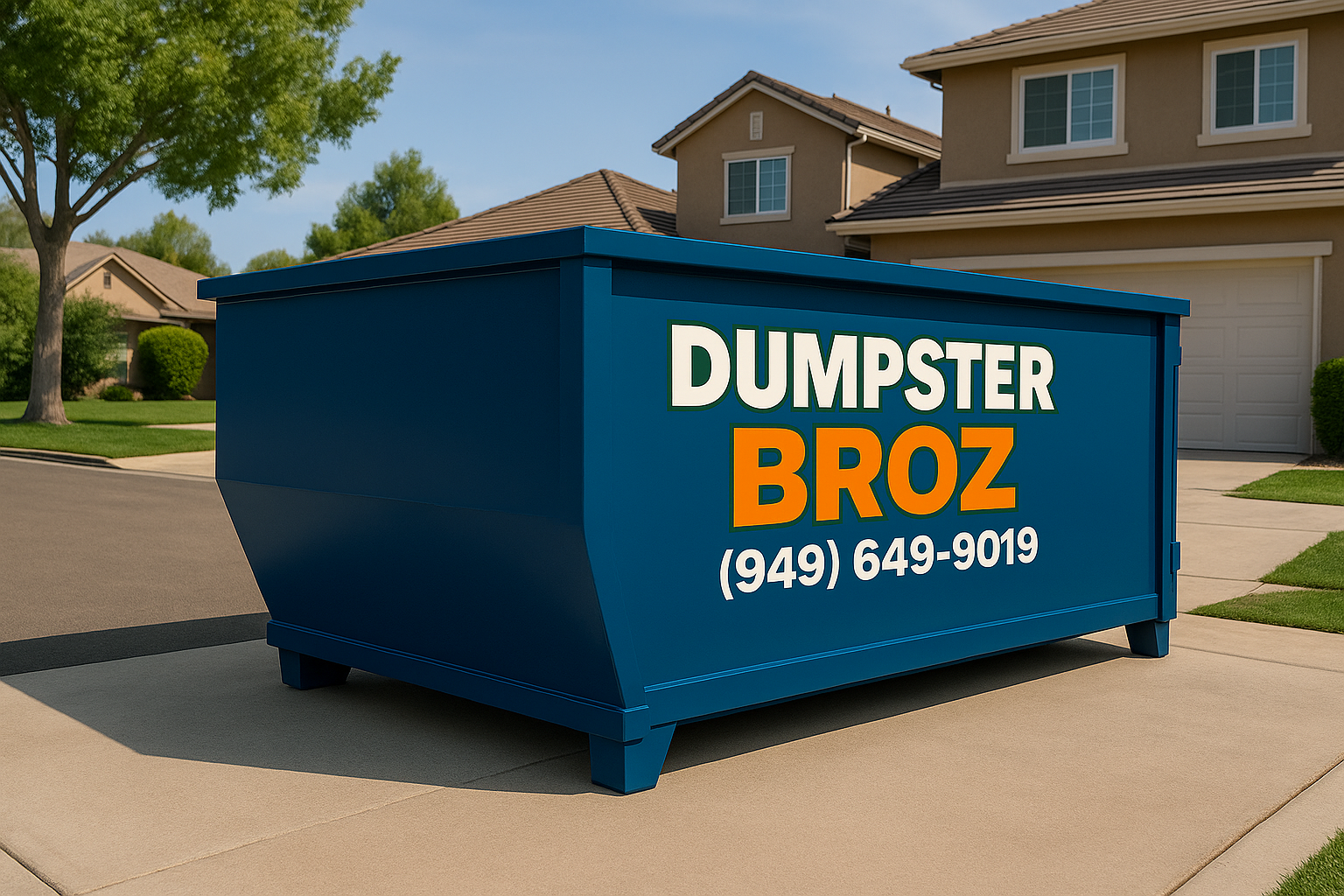 A black dumpster is sitting on top of a white surface.