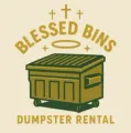 A logo for blessed bins dumpster rental